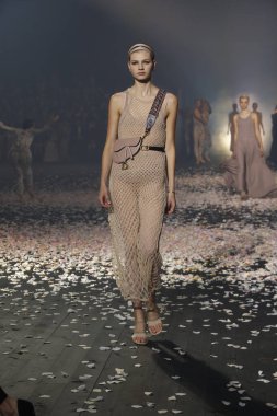 Paris, Fransa - 24 Eylül: Manken pist Christian Dior gösterisi sırasında Paris moda hafta kadın giyim ilkbahar/yaz 2019 kapsamında 24 Eylül 2018 Paris, Fransa'da yürür.