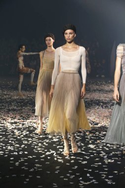 Paris, Fransa - 24 Eylül: Manken pist Christian Dior gösterisi sırasında Paris moda hafta kadın giyim ilkbahar/yaz 2019 kapsamında 24 Eylül 2018 Paris, Fransa'da yürür.