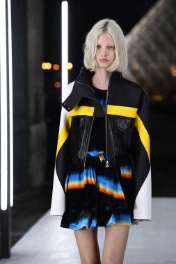 Paris, Fransa - Ekim 02: Manken pist Louis Vuitton gösterisi sırasında Paris moda hafta kadın giyim ilkbahar/yaz 2019 bir parçası olarak 2 Ekim 2018 Paris, Fransa'da yürür. 