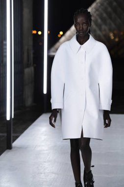 Paris, Fransa - Ekim 02: Manken pist Louis Vuitton gösterisi sırasında Paris moda hafta kadın giyim ilkbahar/yaz 2019 bir parçası olarak 2 Ekim 2018 Paris, Fransa'da yürür. 
