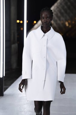 Paris, Fransa - Ekim 02: Manken pist Louis Vuitton gösterisi sırasında Paris moda hafta kadın giyim ilkbahar/yaz 2019 bir parçası olarak 2 Ekim 2018 Paris, Fransa'da yürür. 