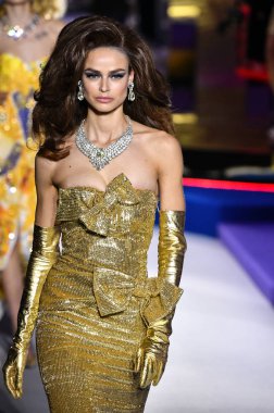 Milan, İtalya - 21 Şubat: Birgit Kos Moschino göstermek, Milan moda hafta sonbahar/kış 2019/20 üzerinde 21 Şubat 2019, Milano, İtalya pist yürür.