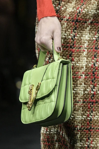Milan, İtalya - 22 Şubat: Manken Versace dizide Milan moda hafta sonbahar/kış 2019/20, 22 Şubat 2019, Milano, İtalya pist yürür. 