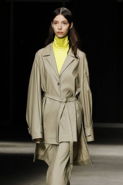 Milan, İtalya - Şubat 20: bir model yürür Ricostru hazır giyim sonbahar/kış 2019-2020 moda pist göstermek sırasında Milan moda hafta sonbahar/kış 2019/20 üzerinde 20 Şubat 2019, Milano, İtalya.