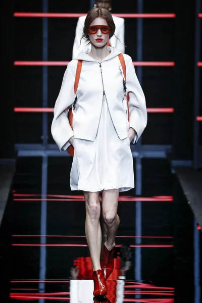 Milan Italy February Model Walks Runway Emporio Armani Show Milan — Stock Photo, Image