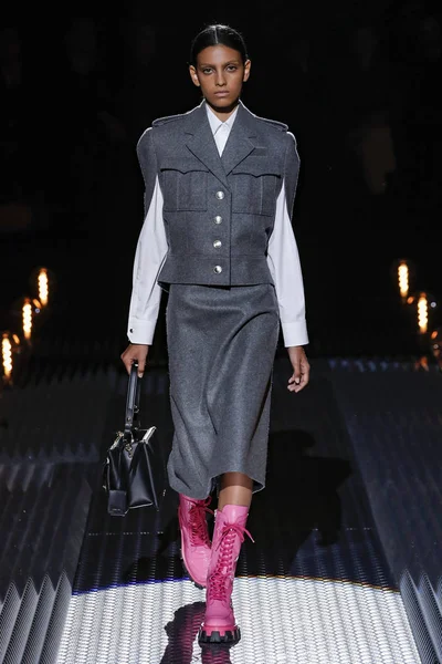 Milan Italy February Model Walks Runway Prada Show Milan Fashion — Stock Photo, Image