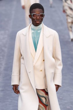 Milan, Italya-23 Şubat: bir model Milan Moda Haftası Sonbahar/Kış 2019/20 tarihinde Roberto Cavalli Show 'da pist yürüyor 23 Şubat, 2019 Milan, Italya.