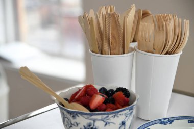 New York, Ny - 15 Nisan: New York Moda Haftası'nda Ines Di Santo İlkbahar 2020 gelinlik moda sunumu sırasında taze çilek ile Bowl: Gelinlik Nisan'da 15, 2019 Nyc.