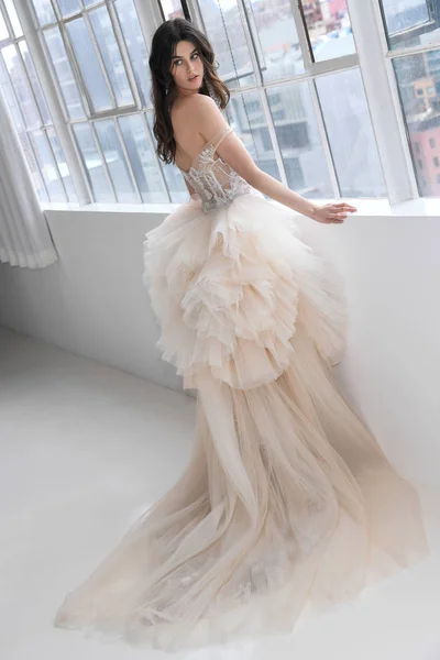 New York Avril Mannequin Posant Lors Présentation Mode Mariée Galia — Photo