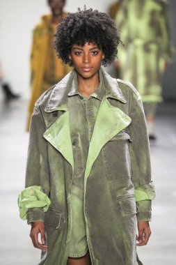 New York, Ny - 12 Şubat: Model Şubat'ta New York Moda Haftası sırasında John John defile için pist yürüyor 12, 2019 Nyc.