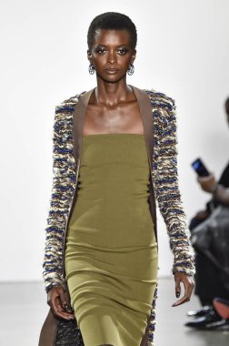 New York, Ny - 10 Şubat: Bir model Nyfw sırasında Laquan Smith defile için pist yürüyor: Şubat'ta Spring Studios Gallery Ii de Gösterir 10, 2019 Nyc