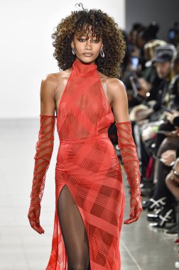 New York, Ny - 10 Şubat: Bir model Nyfw sırasında Laquan Smith defile için pist yürüyor: Şubat'ta Spring Studios Gallery Ii de Gösterir 10, 2019 Nyc