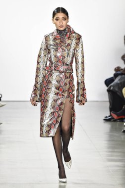 New York, Ny - 10 Şubat: Bir model Nyfw sırasında Laquan Smith defile için pist yürüyor: Şubat'ta Spring Studios Gallery Ii de Gösterir 10, 2019 Nyc