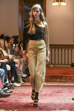 New York, Ny - 07 Şubat: Model Şubat'ta New York Moda Haftası sırasında Maryam Nassir Zadeh defile için pist yürüyor 07, 2019 Nyc.