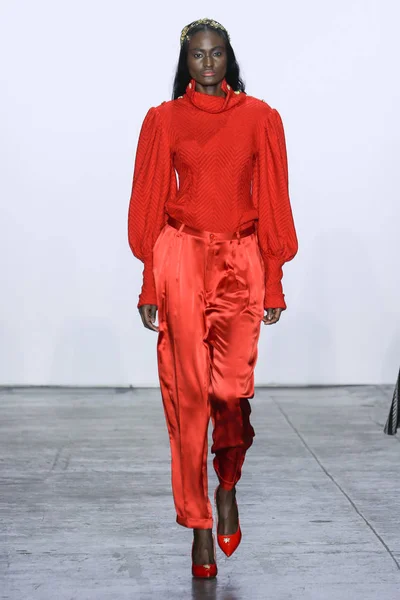 ニューヨーク ニューヨーク 2月07日 モデルは ニューヨークファッションウィーク中にジリカルファーファッションショーの滑走路を歩く 2019年2月7日にニューヨークのインダストリアスタジオでショー — ストック写真