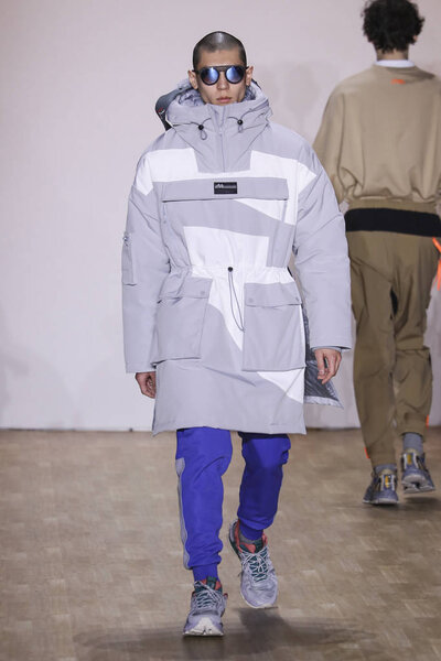 NEW YORK, NY - FEBRUARY 12: A model walks the runway during the Li-Ning Autumn/Winter 2019 Show during NYFW: The Shows at Industria Studios on February 12, 2019 in NYC.