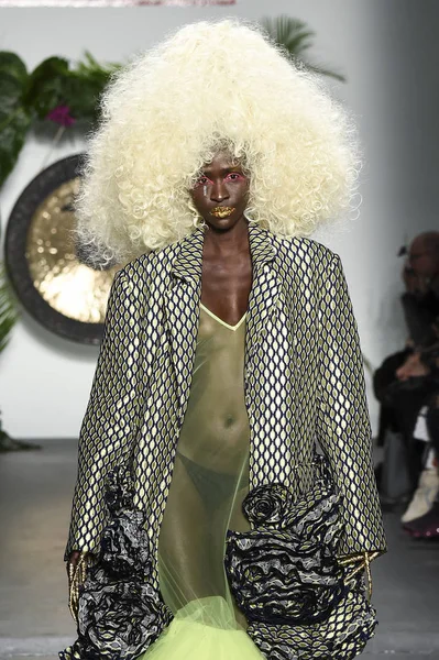 New York February Model Walks Runway Laurence Chico Fashion Show — Stock Photo, Image