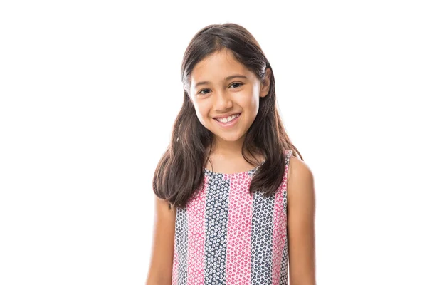 Retrato Jovem Linda Menina Shirt Sorrindo Olhando Para Câmera Sobre — Fotografia de Stock