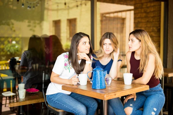 Gruppo Belle Donne Sedute Insieme Ristorante Pettegolezzi — Foto Stock