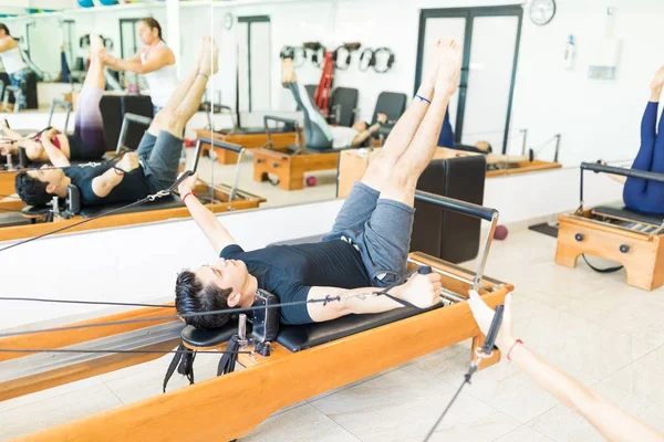 Determined Young Female Pilates Reformer Gym — Stock Photo, Image