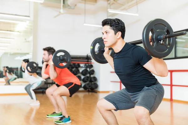 Handsome Young Man Exercising Barbell Health Club — Stock Photo, Image