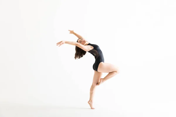 Ajuste Mujer Joven Traje Ballet Bailando Sobre Fondo Blanco — Foto de Stock