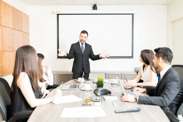 Male Female Professionals Having Brainstorming Session Conference Room — Stock Photo, Image