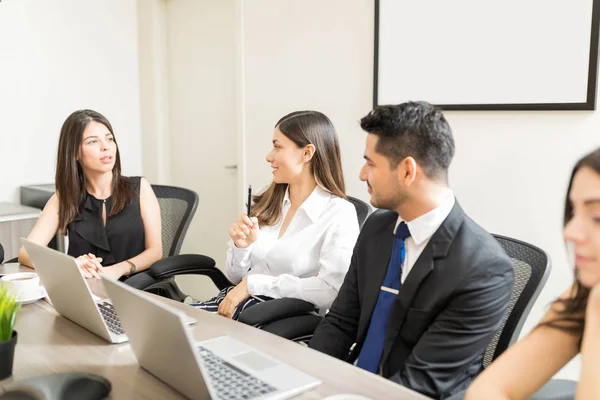 Managers Different Departments Discussing Work Conference Room Office — Stock Photo, Image