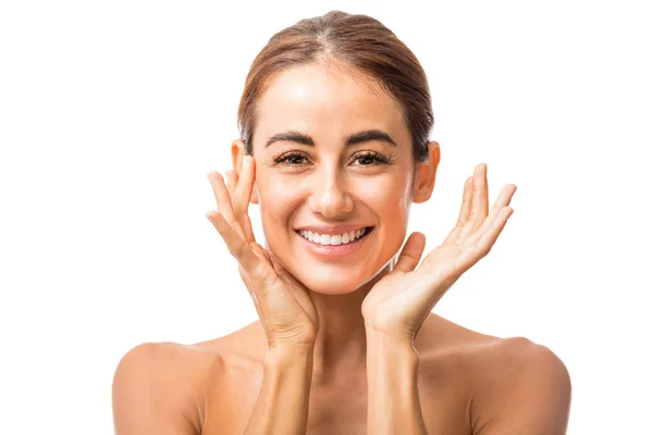 Retrato Mujer Confiada Sintiéndose Feliz Por Piel Radiante —  Fotos de Stock