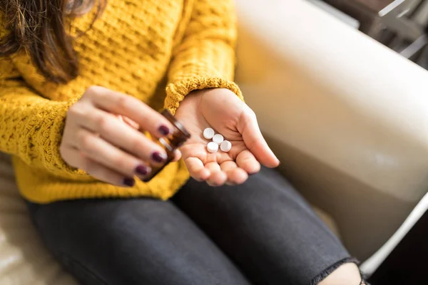 Midsection Woman Casuals Pouring Pills Home — Stock Photo, Image