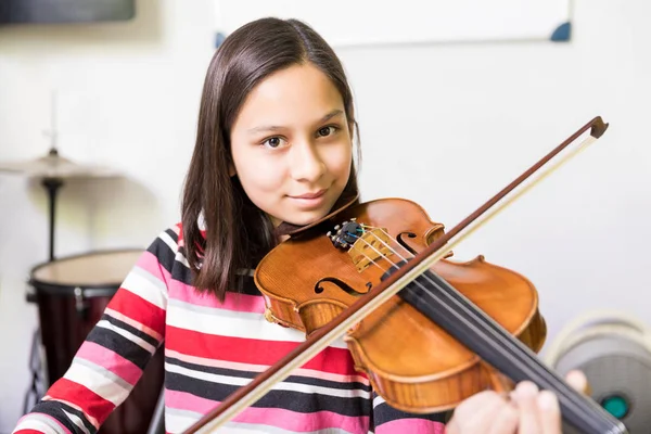 Little Skillful Student Getting Violin Training Part Extracurricular Activities School — Stock Photo, Image