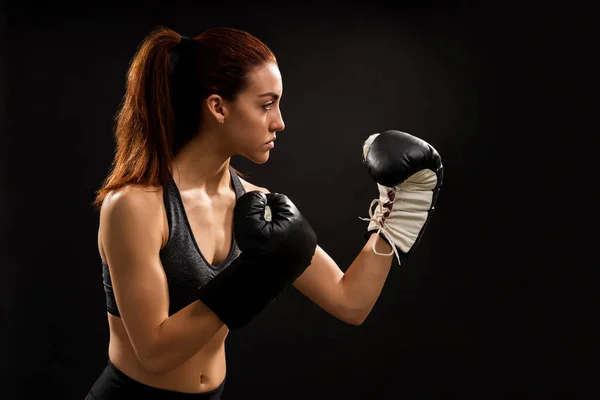 Young Woman Practicing Boxing Isolated Background — Stock Photo, Image