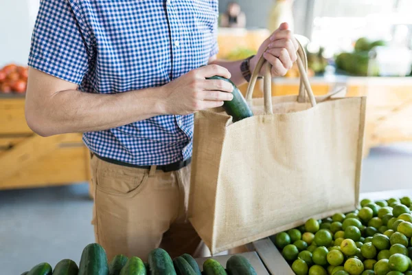 Midsection Caucasian Mid Adult Man Buying Some Cucumbers Fresh Produce — Stock Photo, Image