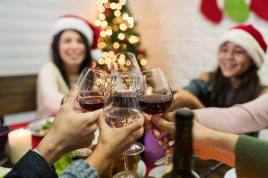 Evde akşam yemeği sırasında ailenin kadeh tokuşturması.