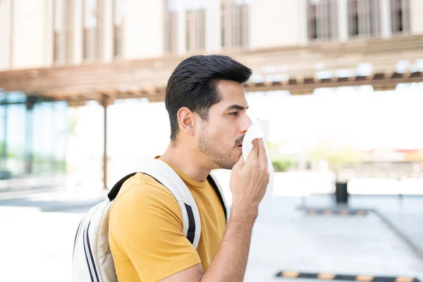 Hispanic Young Man Coughing Covid19 Outbreak — Stock Photo, Image