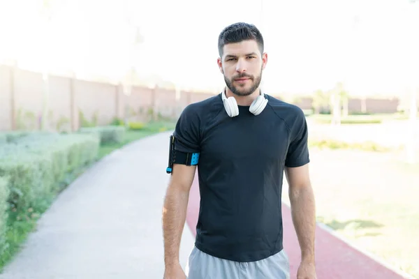 Sporty Good Looking Young Man Working Out Park — Stock Photo, Image
