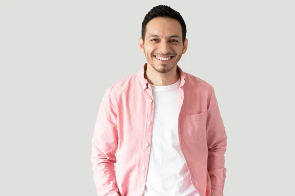 Portrait Good Looking Hispanic Man Looking Relaxed Smiling Studio — Stock Photo, Image