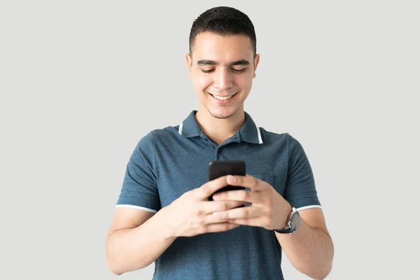 Good Looking Young Man Using His Smartphone Check Social Media — Stock Photo, Image
