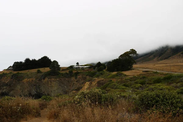Foggy morning on a hill along the road in California, States of America.
