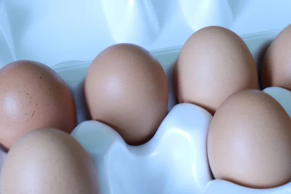 Huevos Pollo Amarillos Cartón Con Espacio Vacío Fondo — Foto de Stock