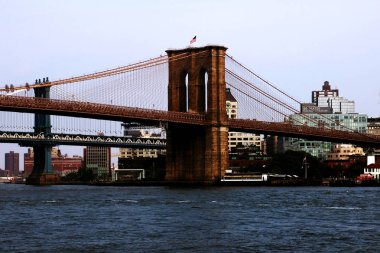 New York, ABD - 2 Eylül 2018: Brooklyn Köprüsü New York City - havadan görünümü