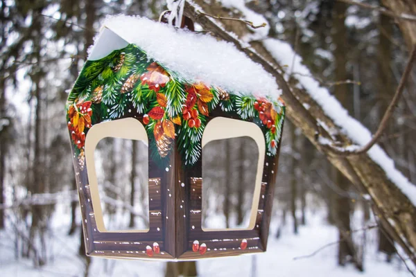 Alimentatori Uccelli Una Colorata Mangiatoia Uccelli Fatta Casa Sull Albero — Foto Stock