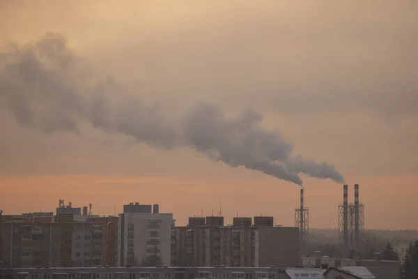 Fumar Pipas Las Plantas Calefacción Que Suministran Calor Ciudad Cielo —  Fotos de Stock