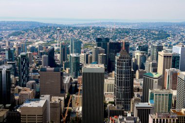 Seattle, ABD, 31 Ağustos 2018: Seattle havadan görünümü.