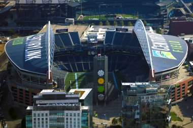 Seattle, ABD, 31 Ağustos 2018: Centurylink alan ve Safeco alan Seattle ana stadyum, havadan görünümü.