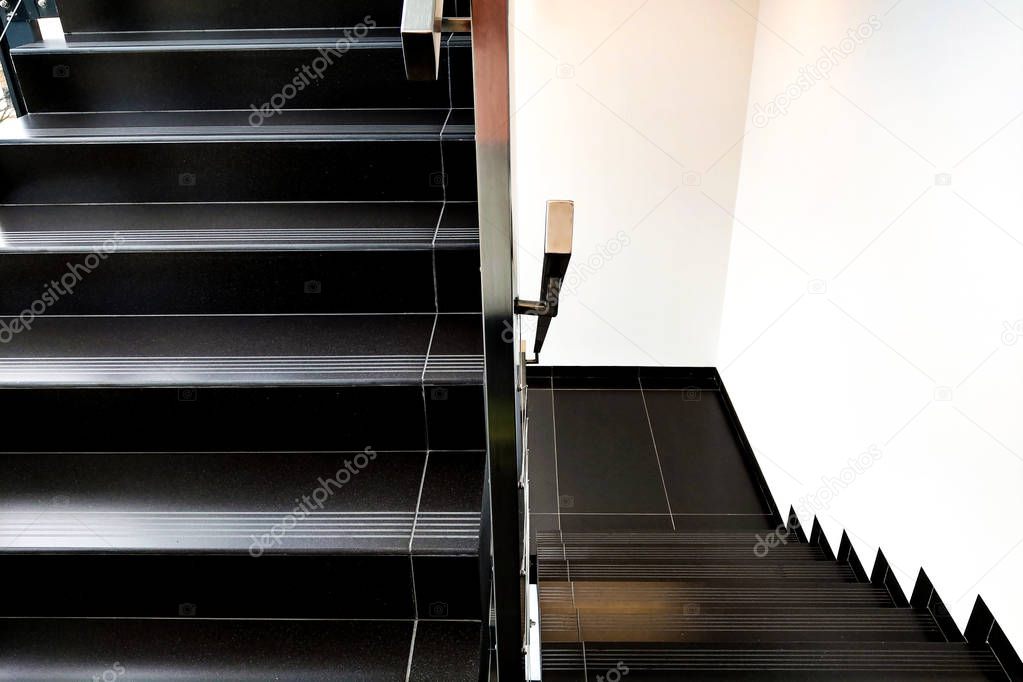 Details of railing and stairs of a modern building.