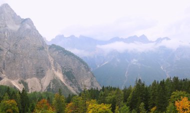 Sonbahar sisli sabahı dağlarda