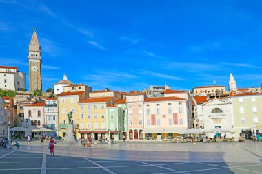Piran, Slovenya, 30 Eylül 2019 Piran 'daki ana meydan