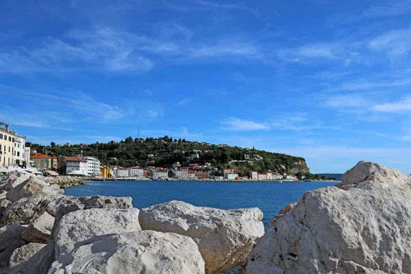 Světlý Výhled Staré Město Piran Jaderském Moři Krásné Město Slovinska — Stock fotografie