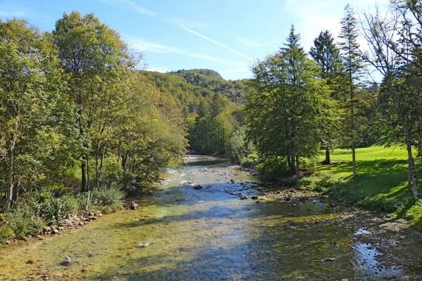 Vue Dessus Une Petite Rivière Montagne Par Une Journée Ensoleillée — Photo